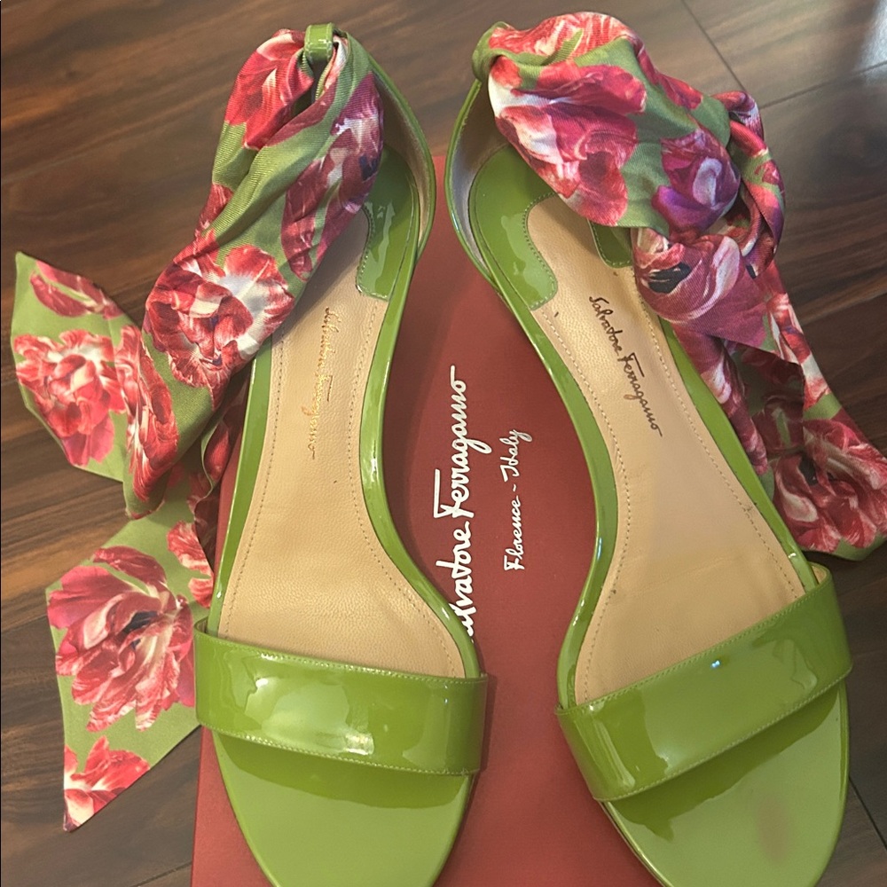 Salvatore Ferragamo Lime Green Patent Heels